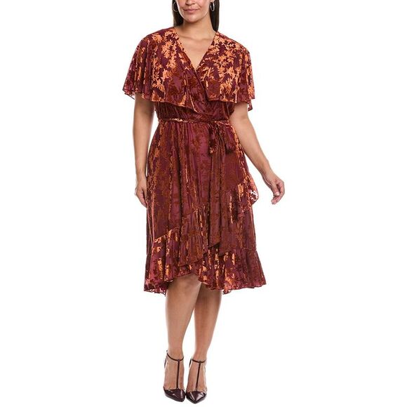 Maison Tara Dresses & Skirts - Maison Tara Womens  Plus Velvet Midi Dress, Orange
